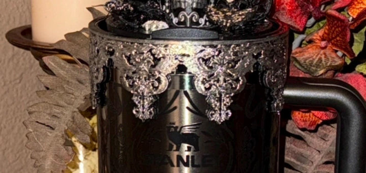 NEW Deadly Damask tumbler topper, boot, charm for Stanley 20 30 or 40 oz Tumblers, Halloween accessories, black moth snake sugarskull