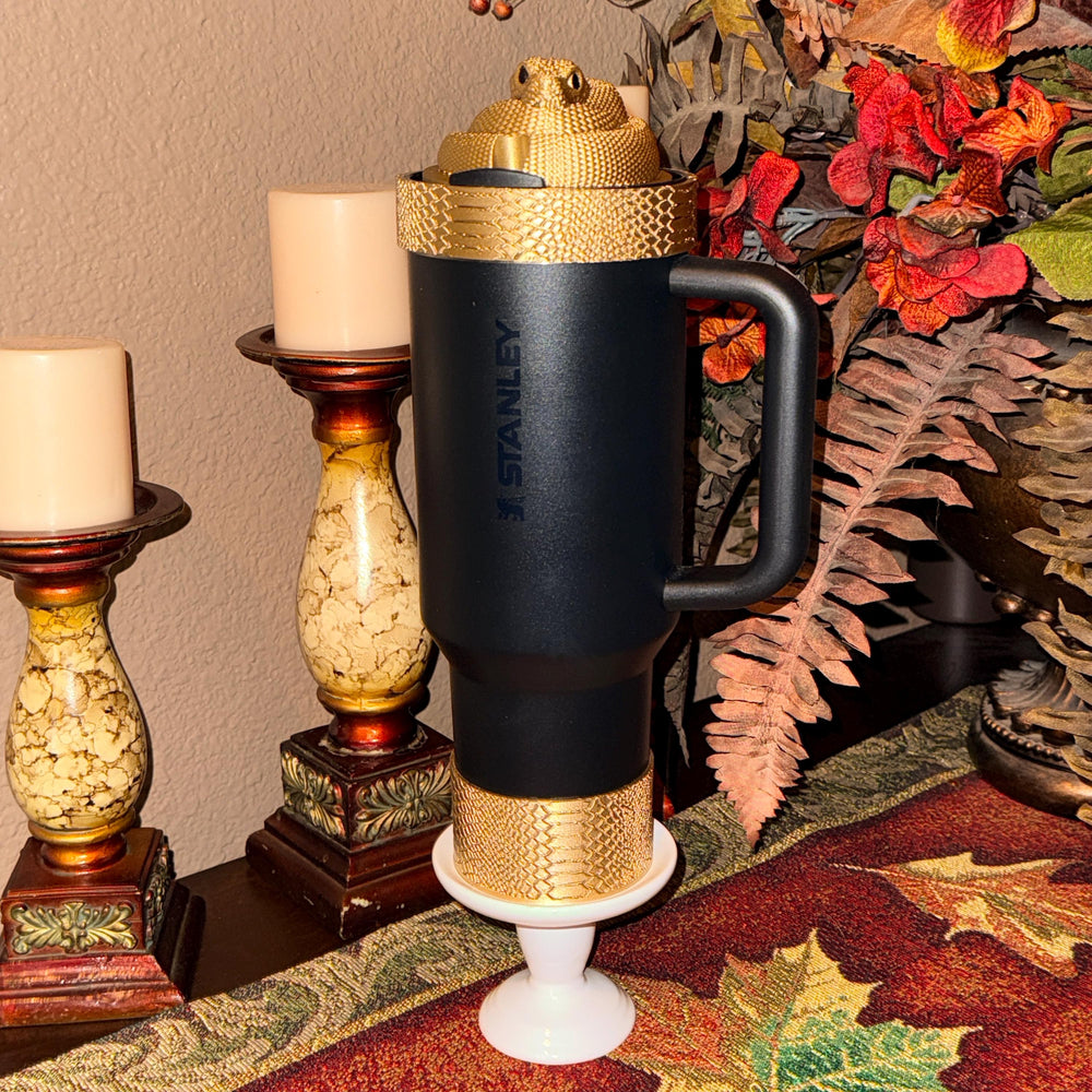 Snake and Snakeskin Gold Tumbler Accessories, boot, halo, lid topper, unique trending gifts for Stanley 20 30 40 oz Luxe Collection.