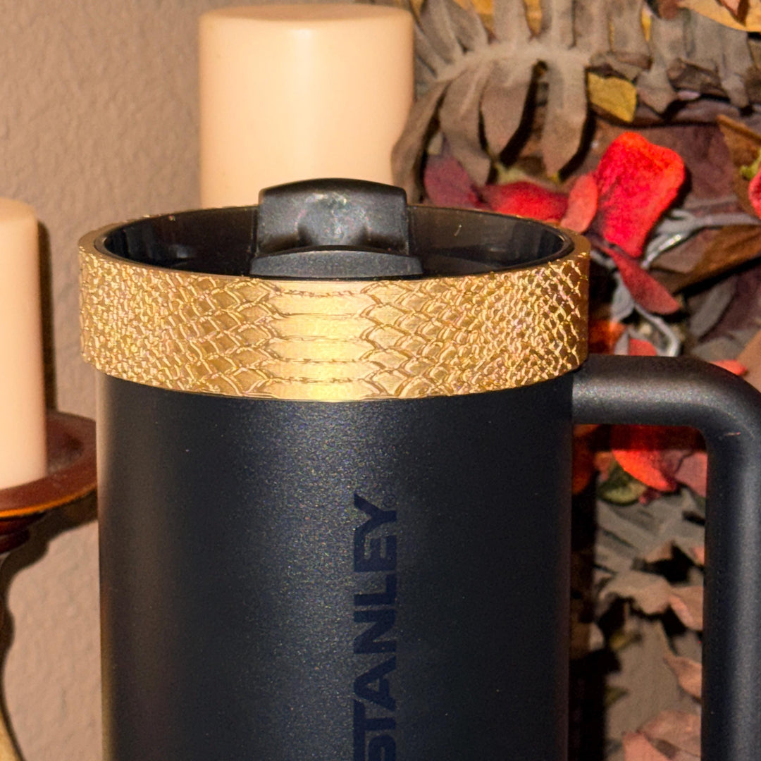 Snake and Snakeskin Gold Tumbler Accessories, boot, halo, lid topper, unique trending gifts for Stanley 20 30 40 oz Luxe Collection.