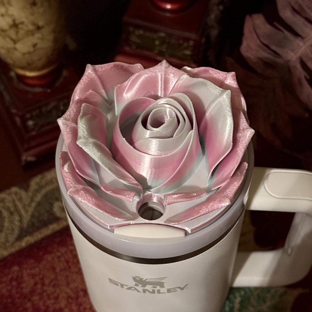 Light Pink Blue Pastel Ombre Rose Tumbler Topper that fit the Stanley Tumbler lids, Rose decorator lid, 3D Decorative Lid, ombre