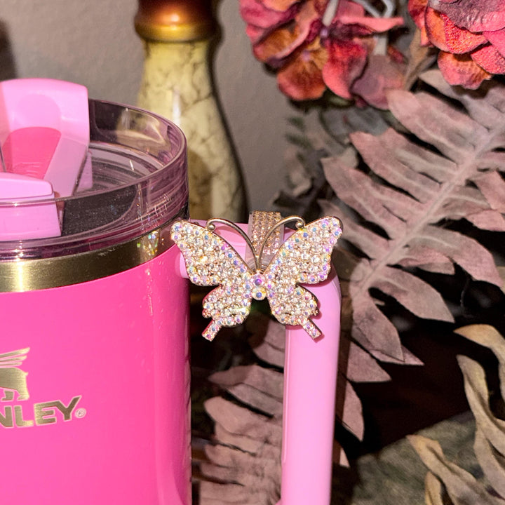 Butterfly Bling Rhinestone Cup Handle Clip – Gold, Magnetic Tumbler Charm Accessory