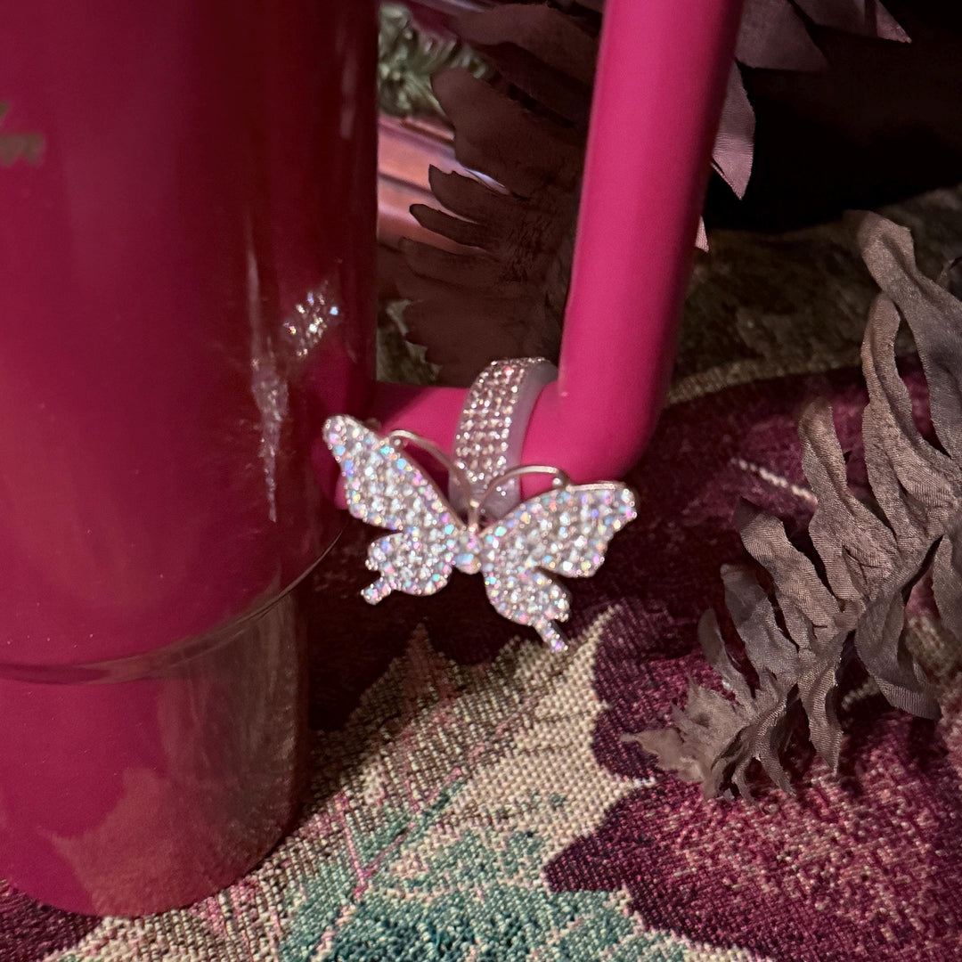 Butterfly Bling Rhinestone Cup Handle Clip – Gold, Magnetic Tumbler Charm Accessory
