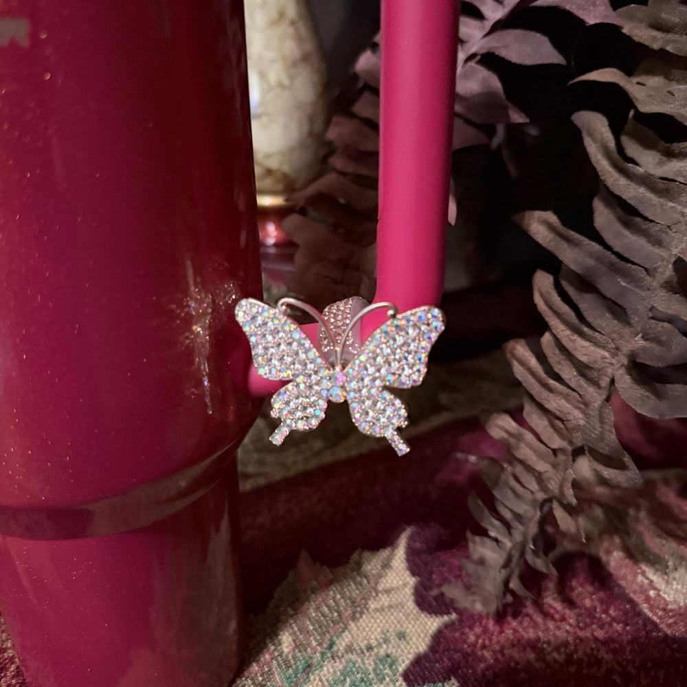 Butterfly Bling Rhinestone Cup Handle Clip – Gold, Magnetic Tumbler Charm Accessory