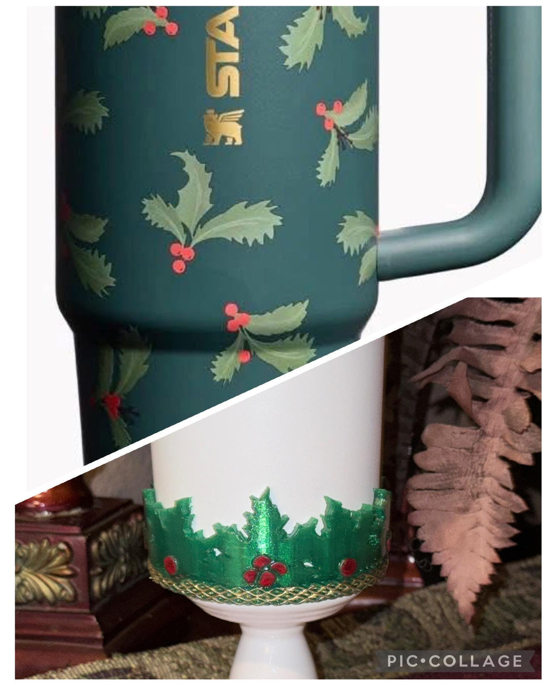 Christmas Mistletoe Holly Tumbler Boot or Topper, Hand Painted Protective Sleeve, Fit 20 30 oz and 40 oz Stanley Accessories