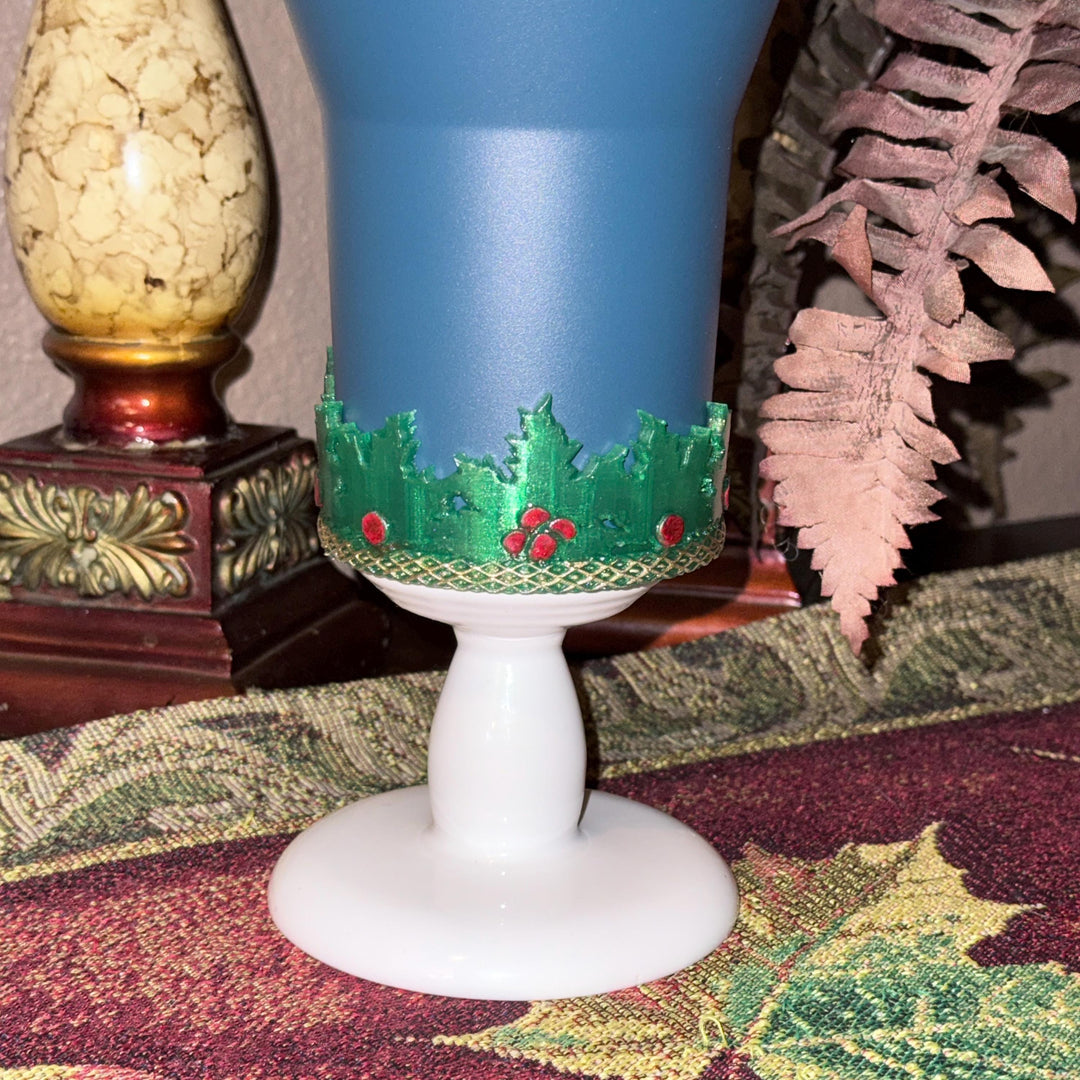 Christmas Mistletoe Holly Tumbler Boot or Topper, Hand Painted Protective Sleeve, Fit 20 30 oz and 40 oz Stanley Accessories