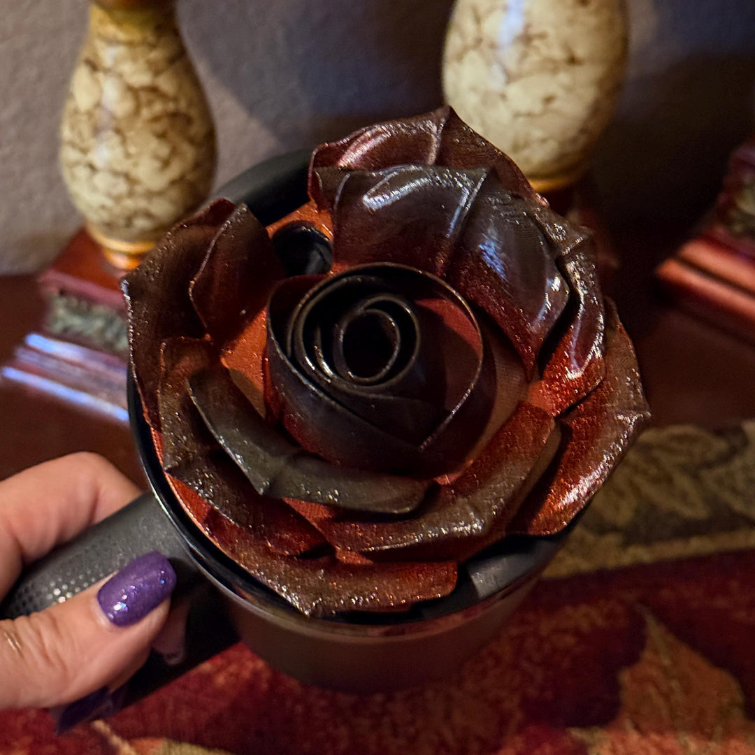 3D Burgundy Brown Bronze Rose Tumbler Topper that fit the Stanley Tumbler lids, Rose decorator lid, 3D Decorative Lid, Color shifting effect