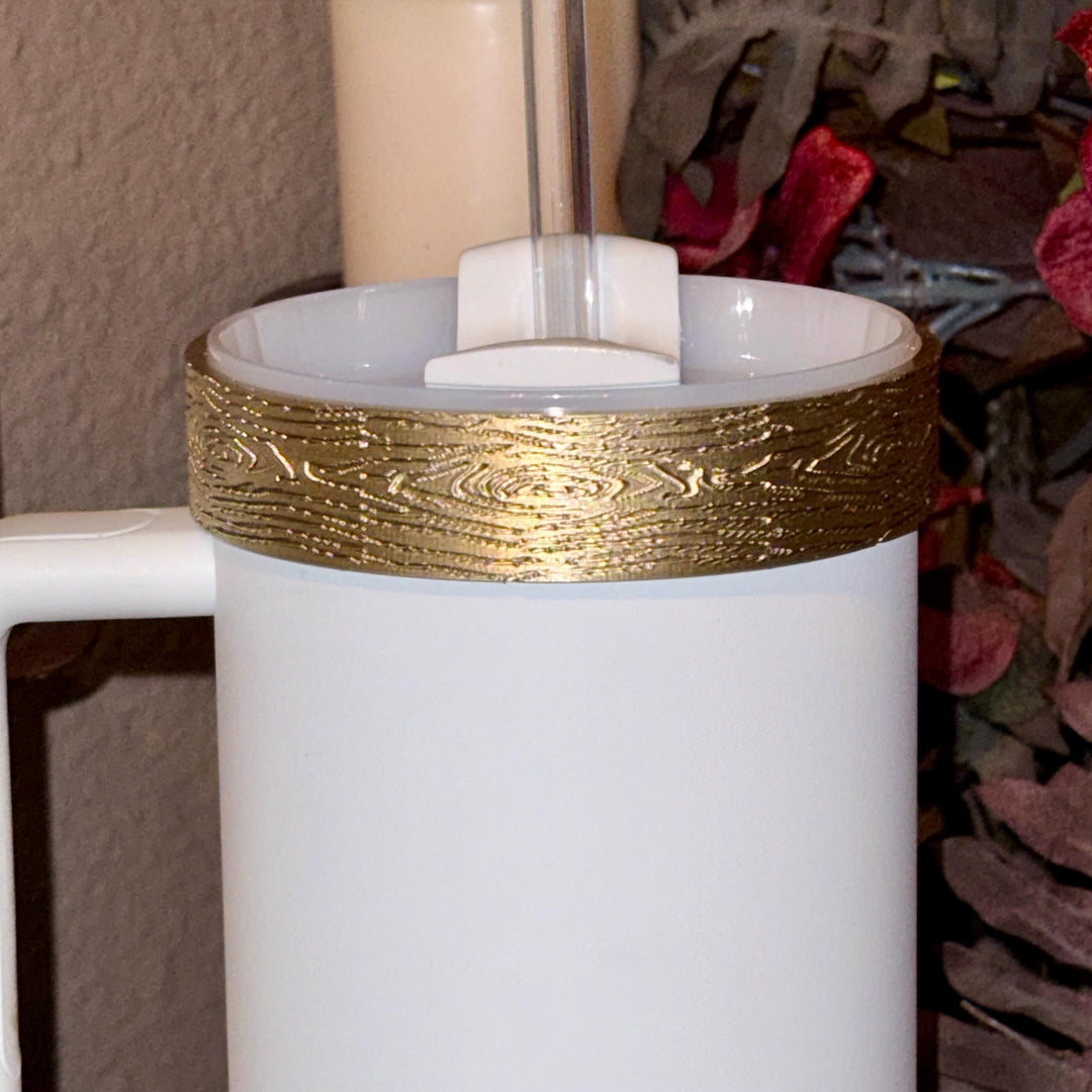 Woodgrain Gold or Silver Tumbler Accessories, boot or halo, unique trending gifts for Stanley 20 30 40 oz Holiday Cheers & Cheer Collection