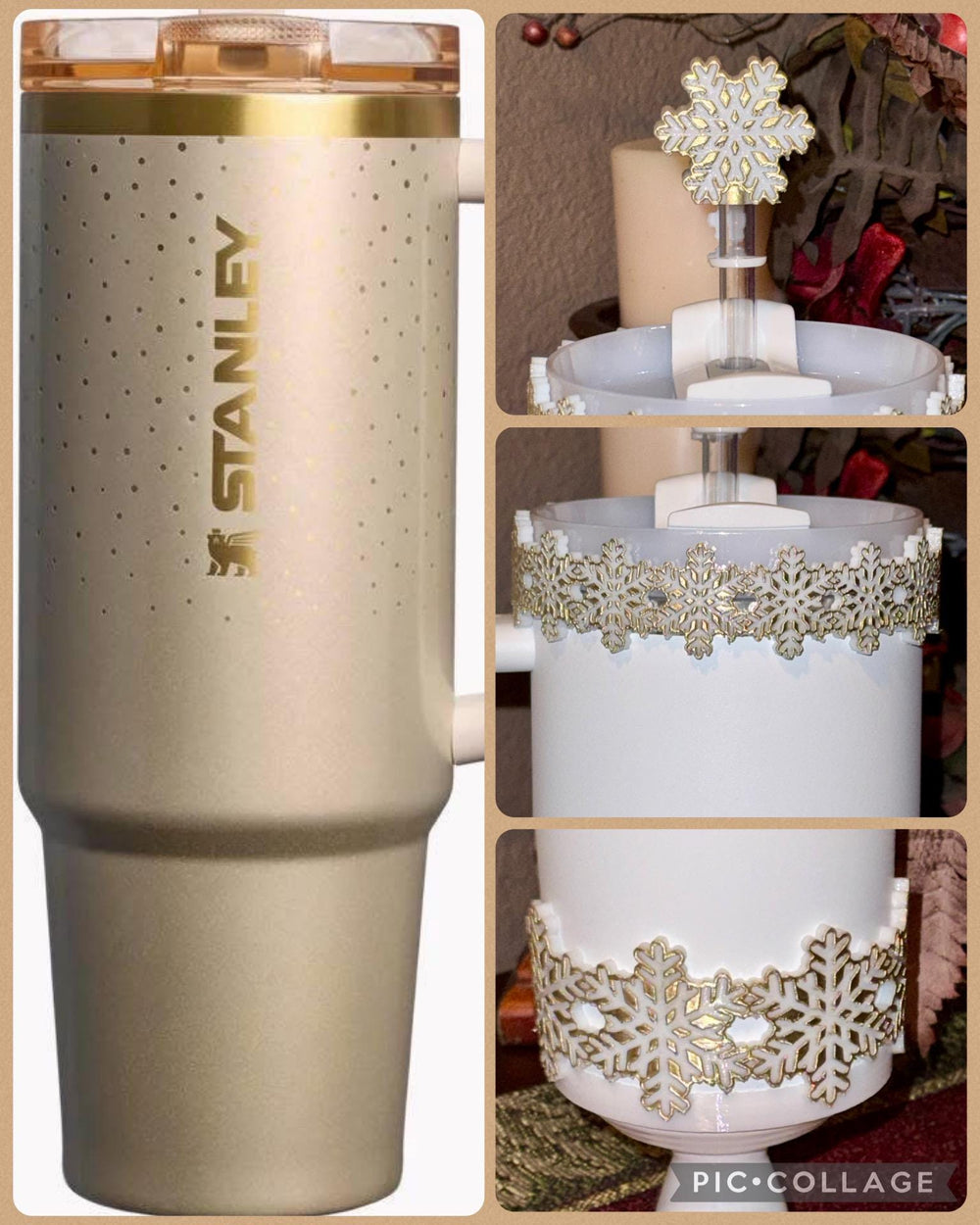 Christmas Snowflake Tumbler Boot, Protective Sleeve, Stanley Tumbler Accessories, unique gift, straw topper
