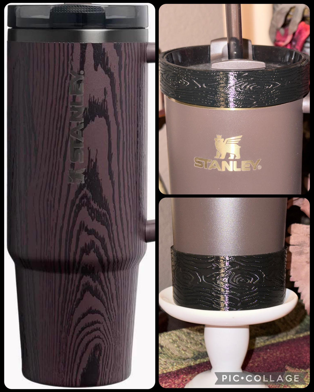 Woodgrain Gold or Black Tumbler Accessories, boot or halo, unique trending gifts for Stanley 20 30 40 oz Holiday Cheers & Cheer Collection
