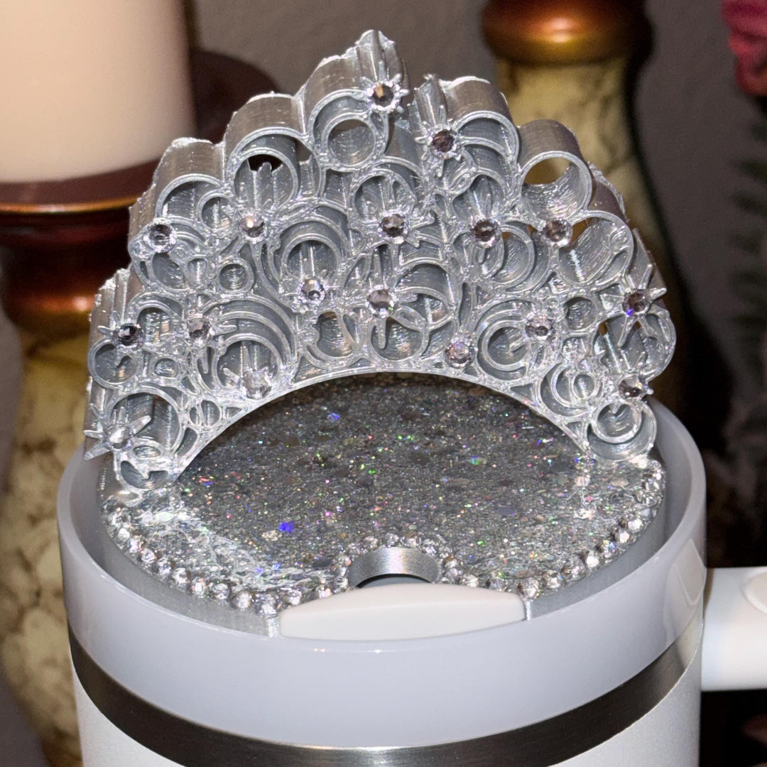 Good Witch Rhinestone Silver Crown Lid Topper for your Glinda Stanley tumbler, 20 30 40 oz