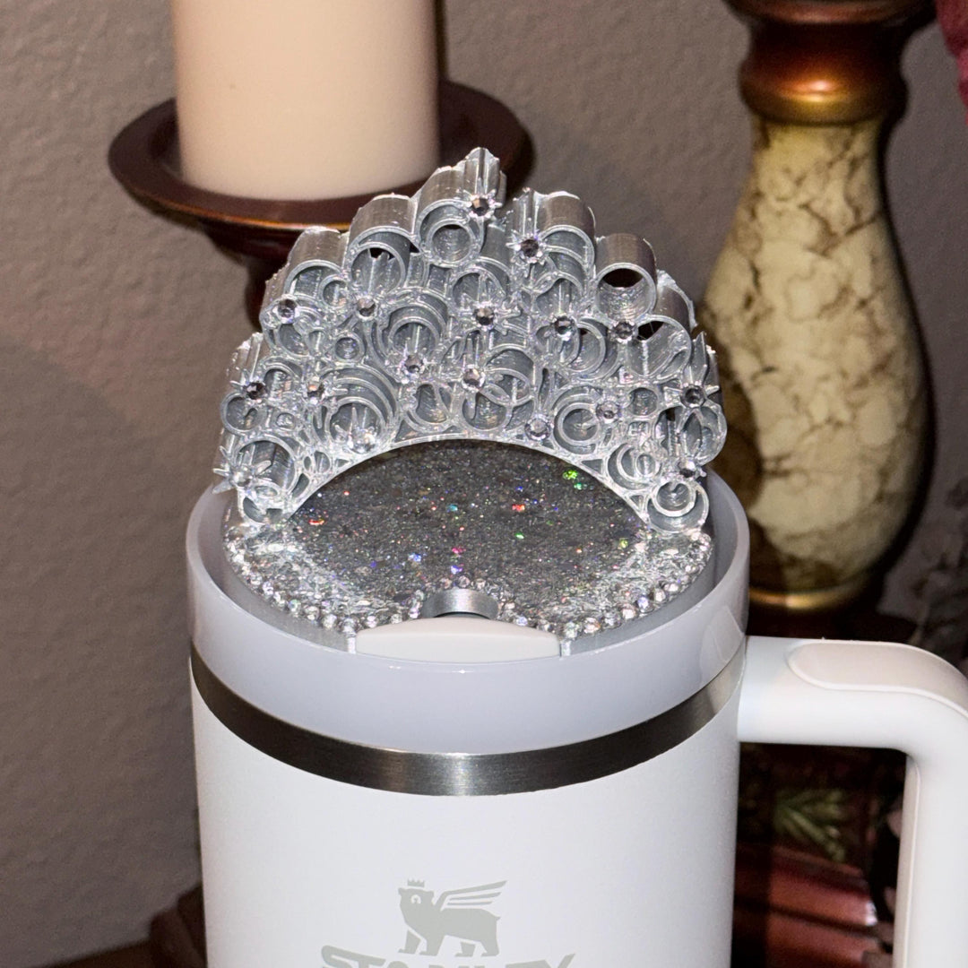 Good Witch Rhinestone Silver Crown Lid Topper for your Glinda Stanley tumbler, 20 30 40 oz
