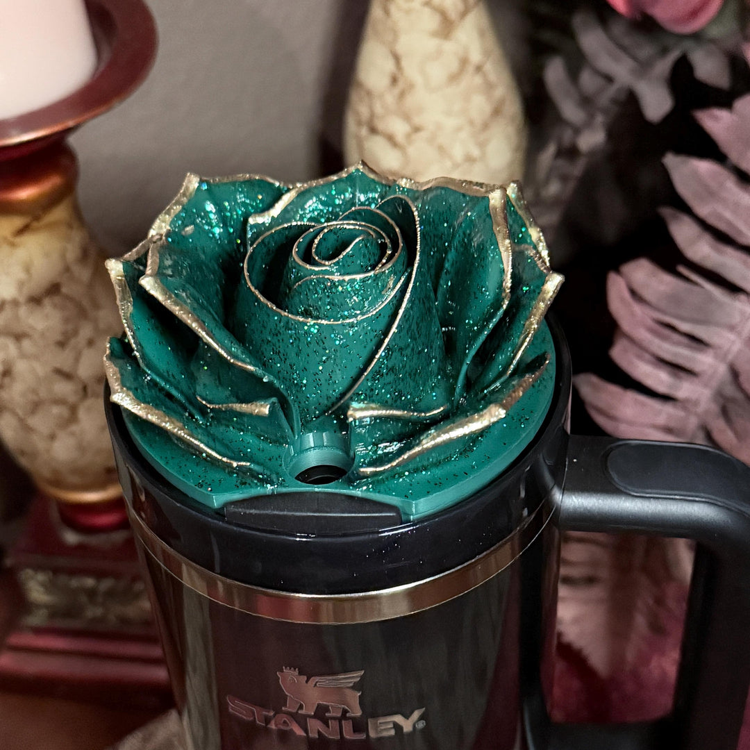 Green and Gold Tipped Fancy Rose tumbler topper, fits your Stanley Tumbler, March Saint Patrick's Day HOT SELLER