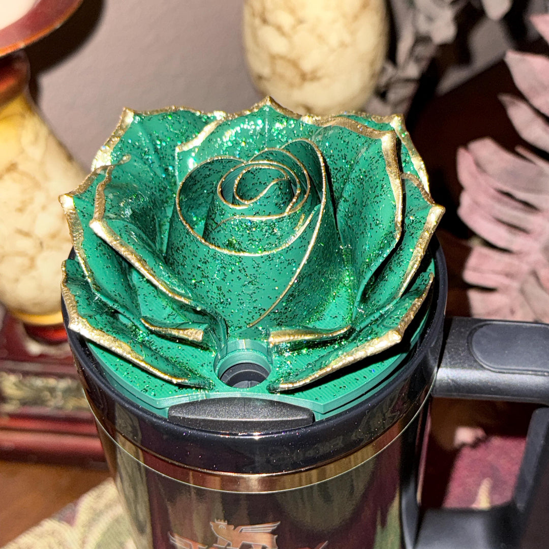 Green and Gold Tipped Fancy Rose tumbler topper, fits your Stanley Tumbler, March Saint Patrick's Day HOT SELLER