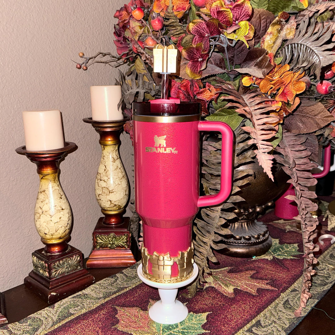Gold Fancy Damask Lace Tumbler Boot or Halo, Tumbler Boot Sleeve, fits your Stanley Tumblers, Unique Gift, Holly Berry Gloss