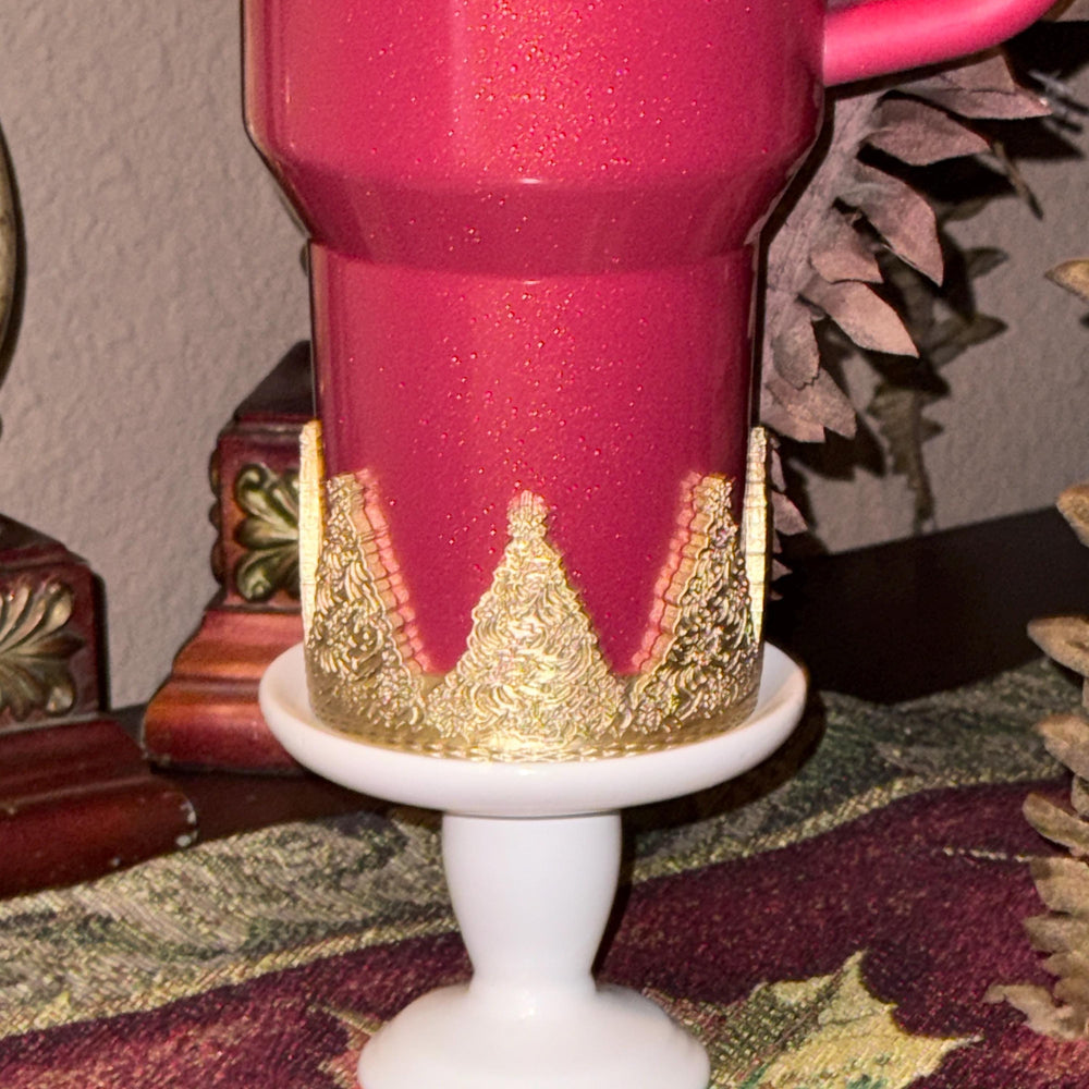Detailed Embossed Christmas Tree Tumbler Boot with Silver, Protective Sleeve, Holiday Boot, for 20 30 or 40 oz Stanley, Tumbler Accessories