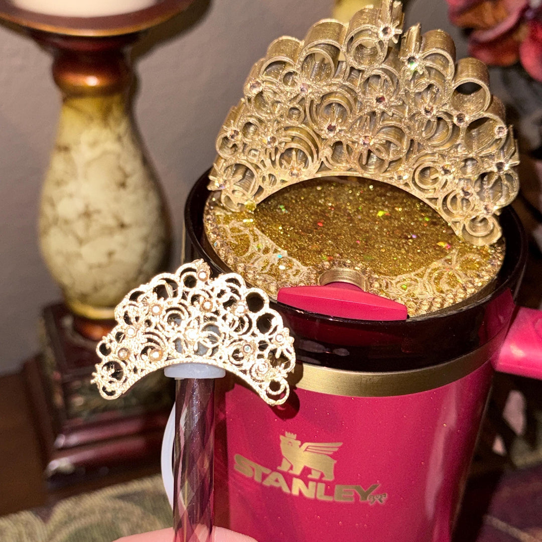 Good Witch Rhinestone Gold Silver Crown Lid or Straw Topper for your Glinda Stanley tumbler, 20 30 40 oz