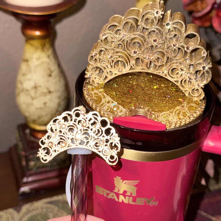 Good Witch Rhinestone Gold Silver Crown Lid or Straw Topper for your Glinda Stanley tumbler, 20 30 40 oz