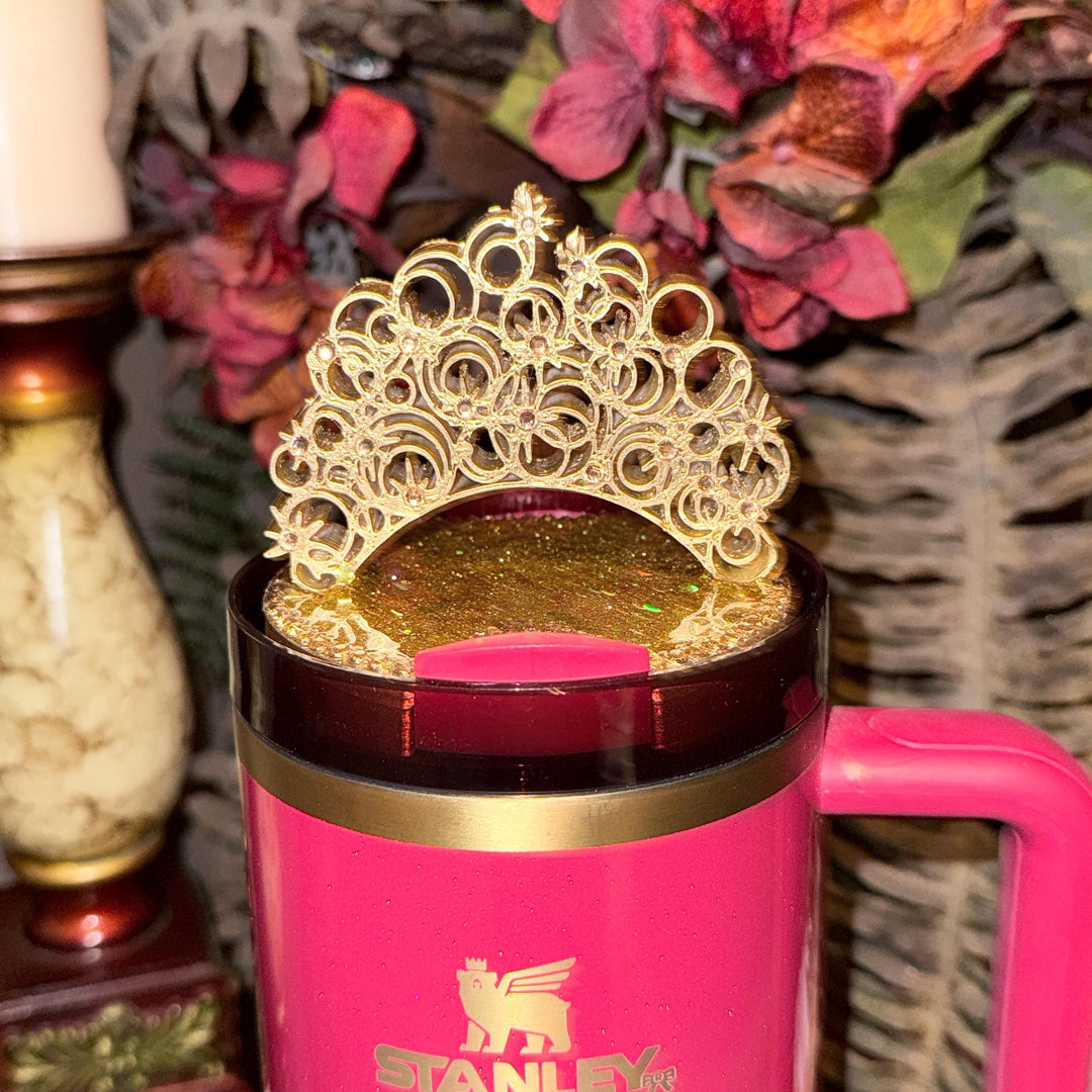 Good Witch Rhinestone Gold Silver Crown Lid or Straw Topper for your Glinda Stanley tumbler, 20 30 40 oz