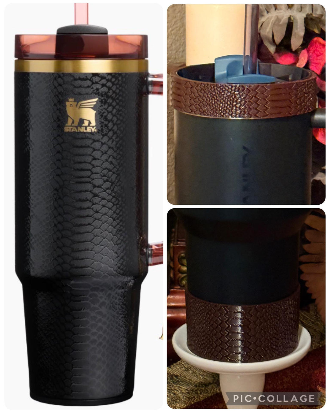 Snake and Snakeskin Gold Tumbler Accessories, boot, halo, lid topper, brown, unique trending gifts for Stanley 20 30 40 oz Luxe Collection