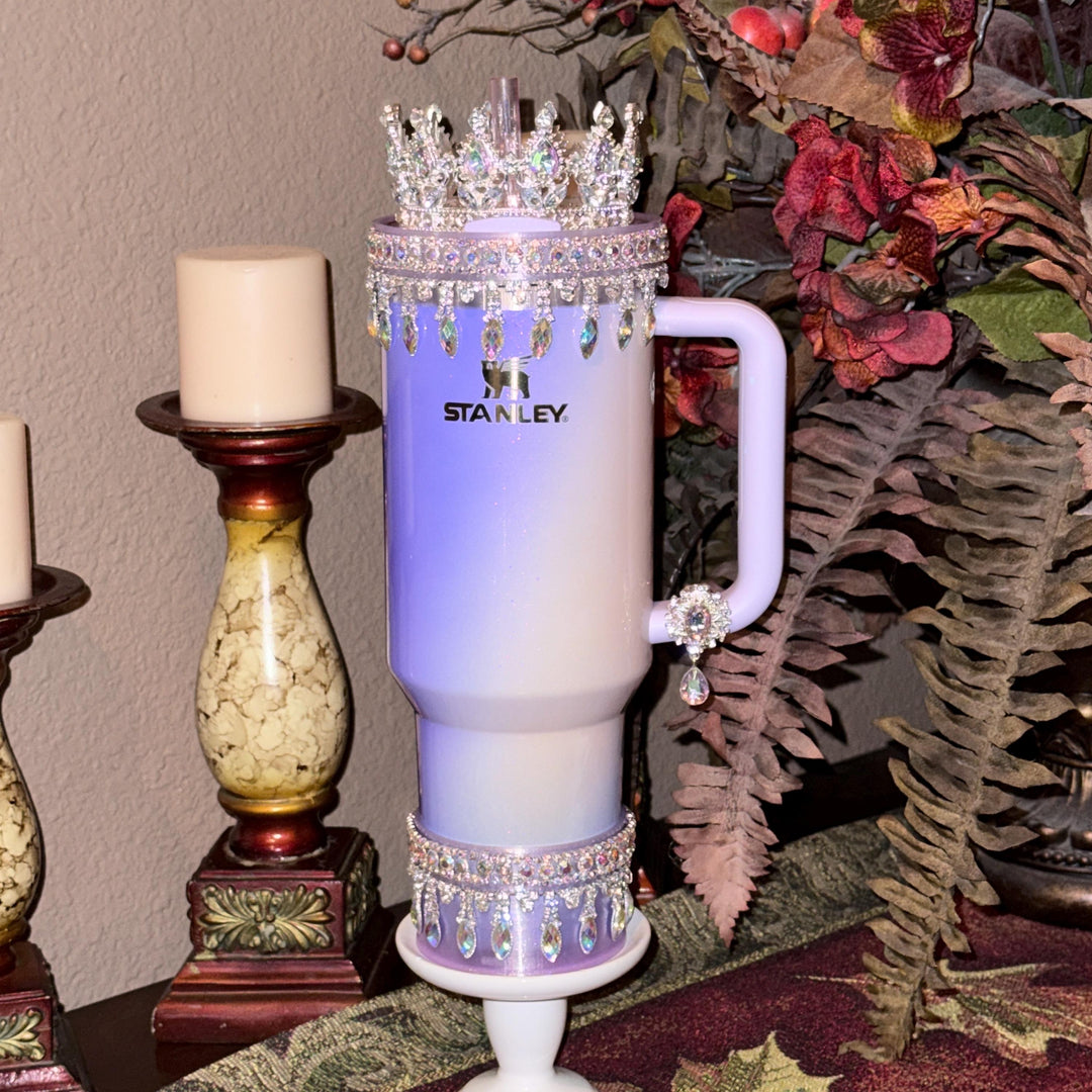 Starlit Iris Lavender Lilac Iridescent Rhinestone Princess Accessories for Stanley tumblers, Princess Crown Topper Bling Bangle Band