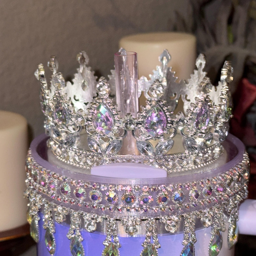 Starlit Iris Lavender Lilac Iridescent Rhinestone Princess Accessories for Stanley tumblers, Princess Crown Topper Bling Bangle Band