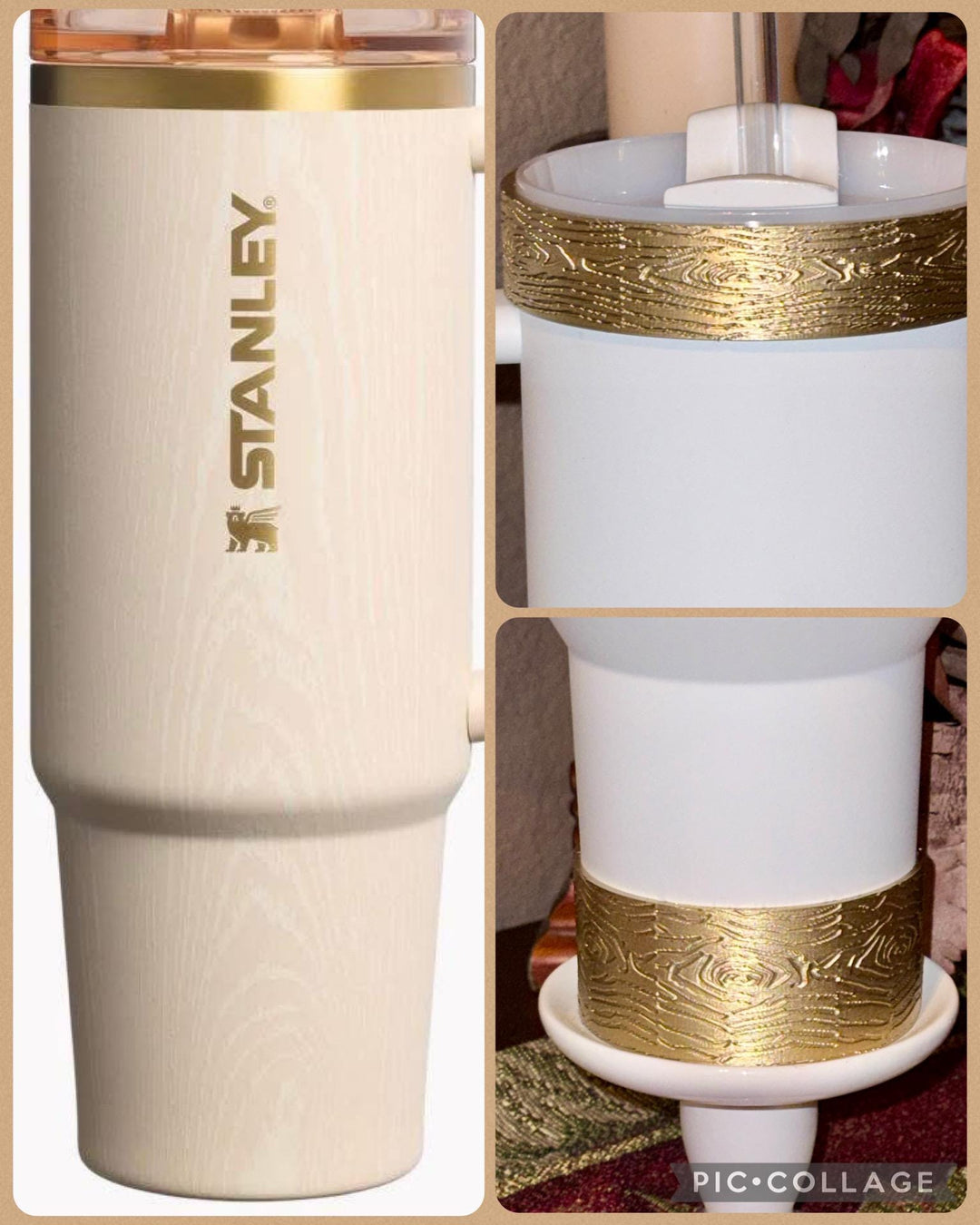 Woodgrain Gold or Black Tumbler Accessories, boot or halo, unique trending gifts for Stanley 20 30 40 oz Holiday Cheers & Cheer Collection