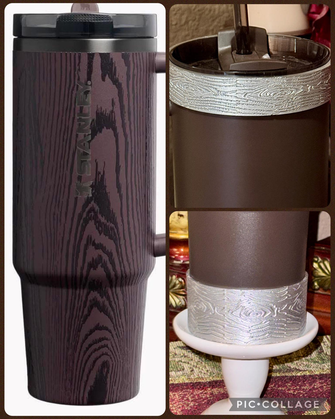 Woodgrain Gold or Silver Tumbler Accessories, boot or halo, unique trending gifts for Stanley 20 30 40 oz Holiday Cheers & Cheer Collection