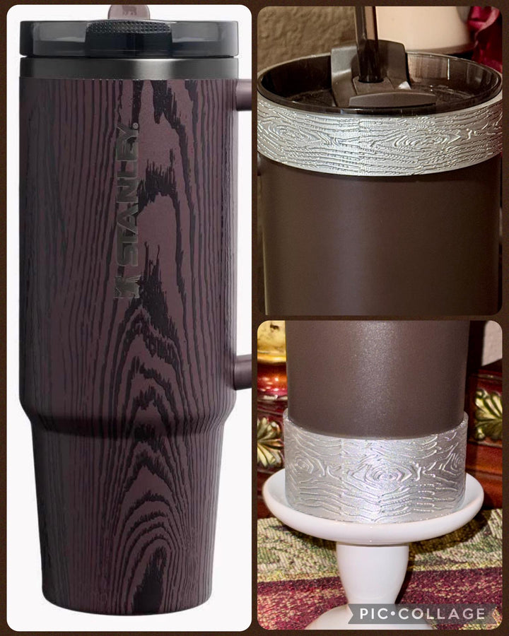 Woodgrain Gold or Silver Tumbler Accessories, boot or halo, unique trending gifts for Stanley 20 30 40 oz Holiday Cheers & Cheer Collection