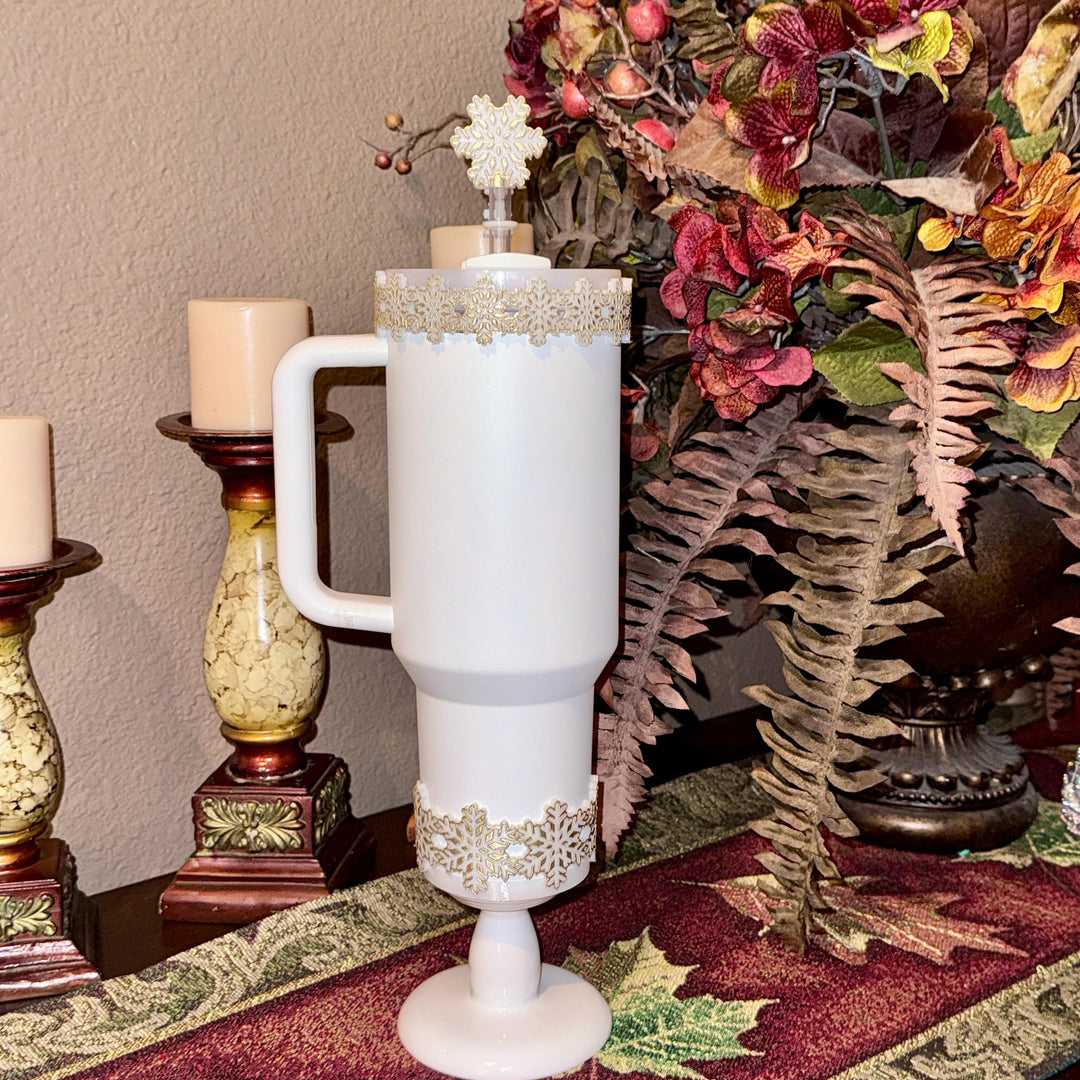 Christmas Snowflake Tumbler Boot, Protective Sleeve, Stanley Tumbler Accessories, unique gift, straw topper