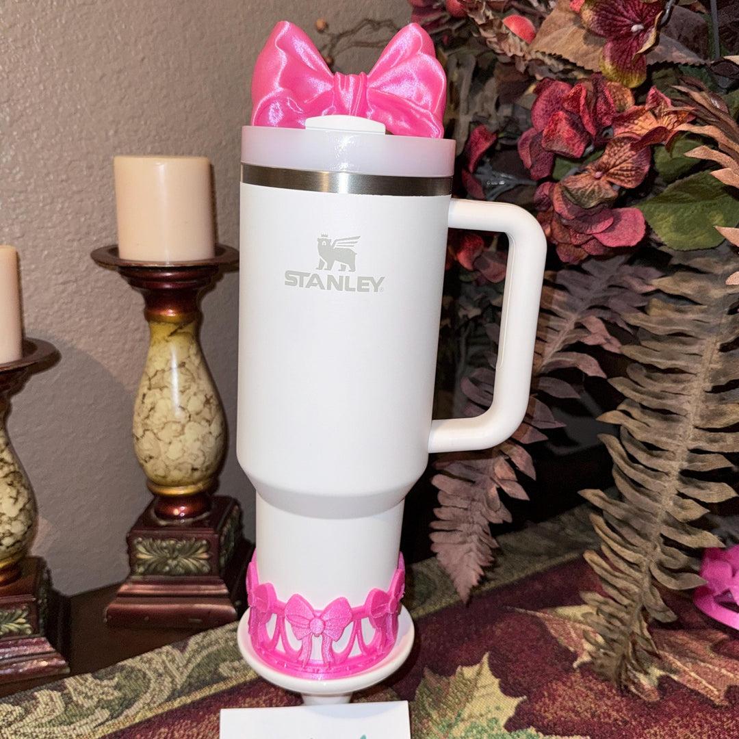 NEW Pink Punch LSF Couquette Ribbon Bow Tumbler Boot, lid topper, handle charms, Fit the Love Shack Fancy Stanley, Unique Accessories
