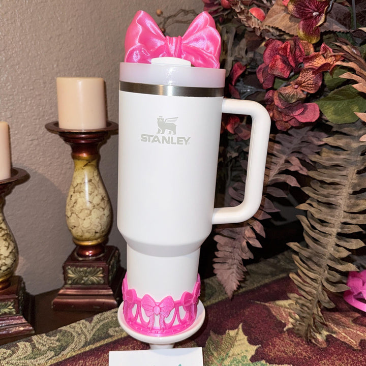 NEW Pink Punch LSF Coquette Ribbon Bow Tumbler Boot, lid topper, handle charms, Fits Stanley and other brands, Unique Accessories