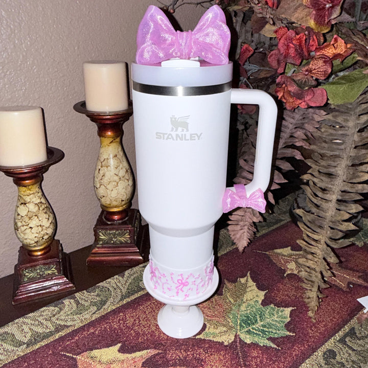 NEW Pink Shimmer LSF Couquette Ribbon Bow Tumbler Boot, lid topper, handle charms, Fit the Love Shack Fancy Stanley, Unique Accessories