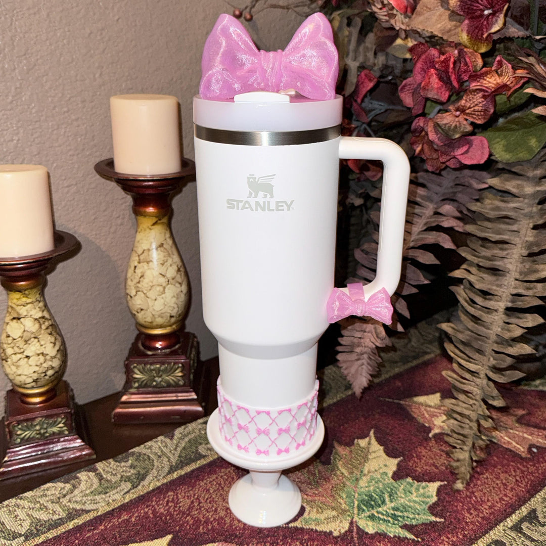NEW Pink Shimmer LSF Couquette Ribbon Bow Tumbler Boot, lid topper, handle charms, Fit the Love Shack Fancy Stanley, Unique Accessories