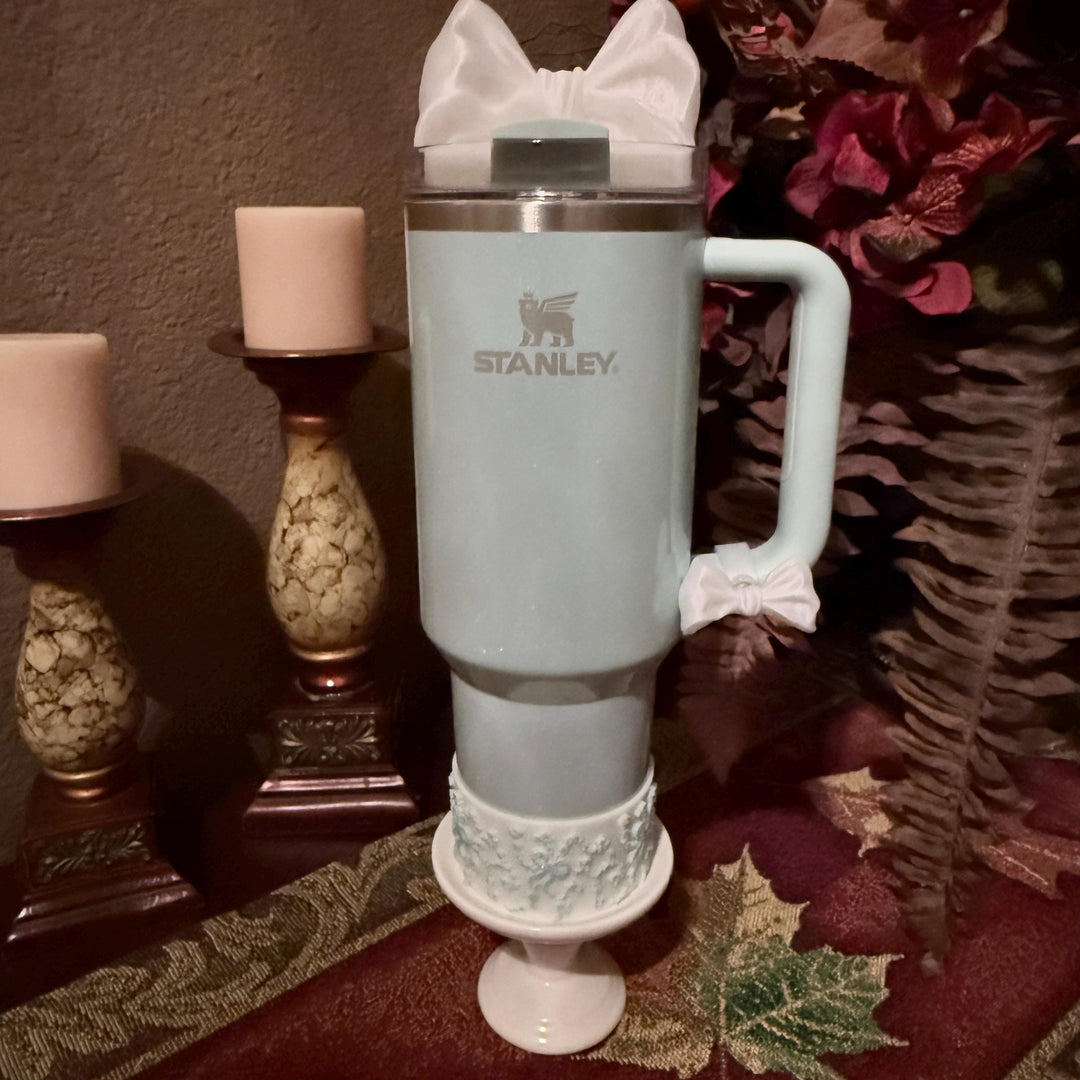NEW White Shimmer LSF Couquette Ribbon Bow Tumbler Boot, lid topper, handle charms, Fit the Love Shack Fancy Stanley, Unique Accessories