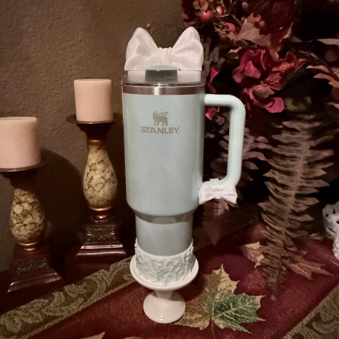 NEW White Shimmer LSF Couquette Ribbon Bow Tumbler Boot, lid topper, handle charms, Fit the Love Shack Fancy Stanley, Unique Accessories