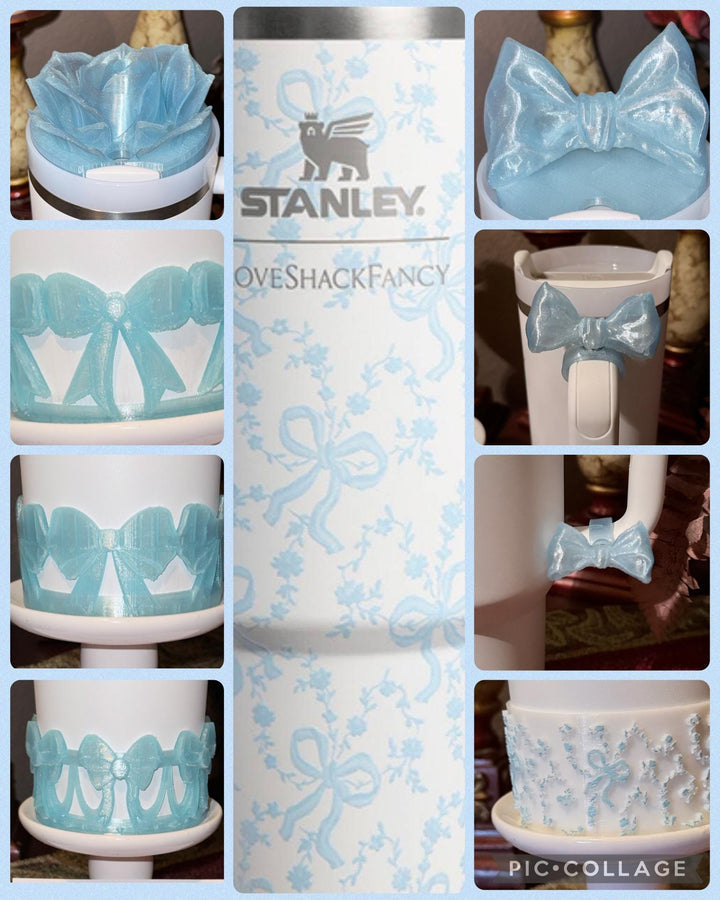 NEW Baby Blue Sparkle LSF Couquette Ribbon Bow Tumbler Boot, lid topper, handle charms, Fit the Love Shack Fancy Stanley, Unique Accessories