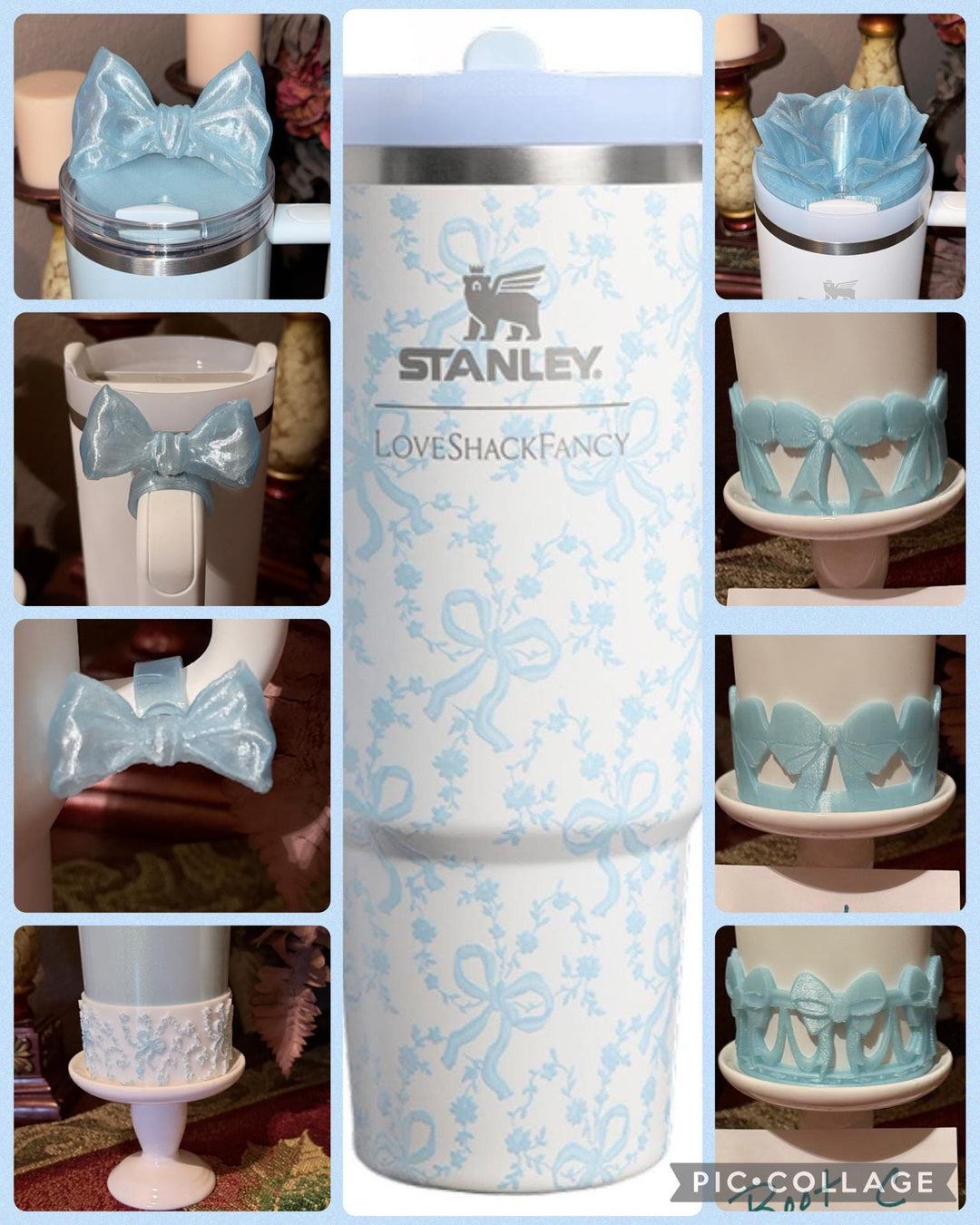 NEW Baby Blue Sparkle LSF Couquette Ribbon Bow Tumbler Boot, lid topper, handle charms, Fit the Love Shack Fancy Stanley, Unique Accessories