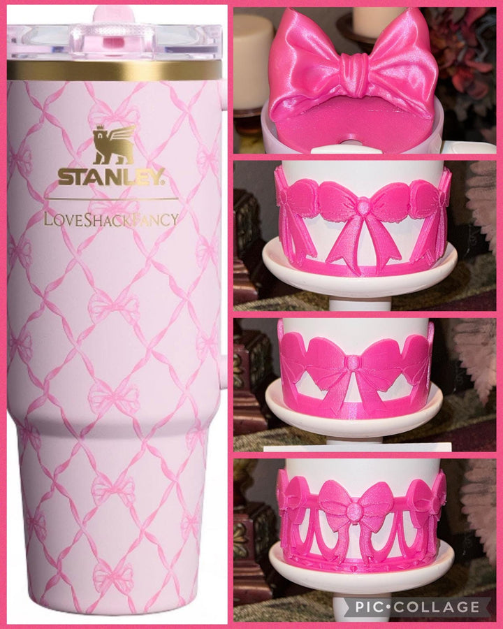 NEW Pink Punch LSF Couquette Ribbon Bow Tumbler Boot, lid topper, handle charms, Fit the Love Shack Fancy Stanley, Unique Accessories