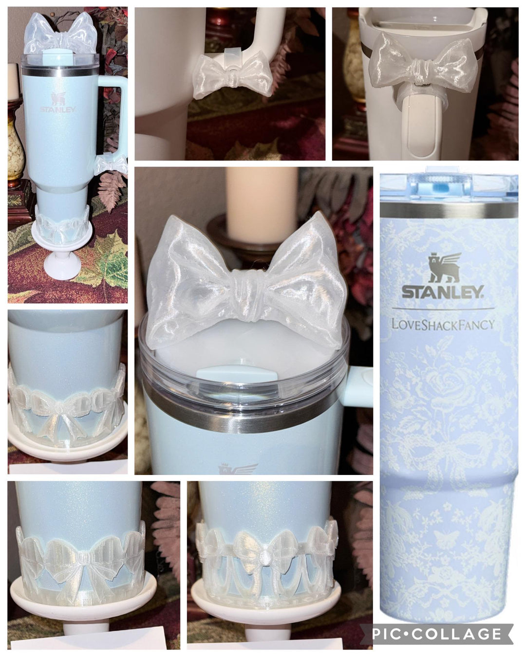 NEW Translucent Clear LSF Couquette Ribbon Bow Tumbler Boot, lid topper, handle charms, Fit the Love Shack Fancy Stanley, Rose Bow Design