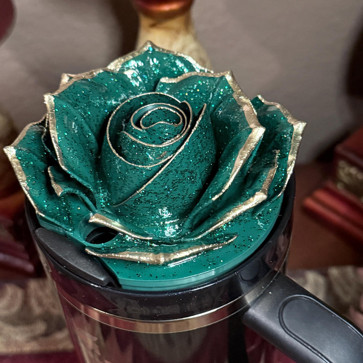 Green and Gold Tipped Fancy Rose tumbler topper, fits your Stanley Tumbler, March Saint Patrick's Day HOT SELLER