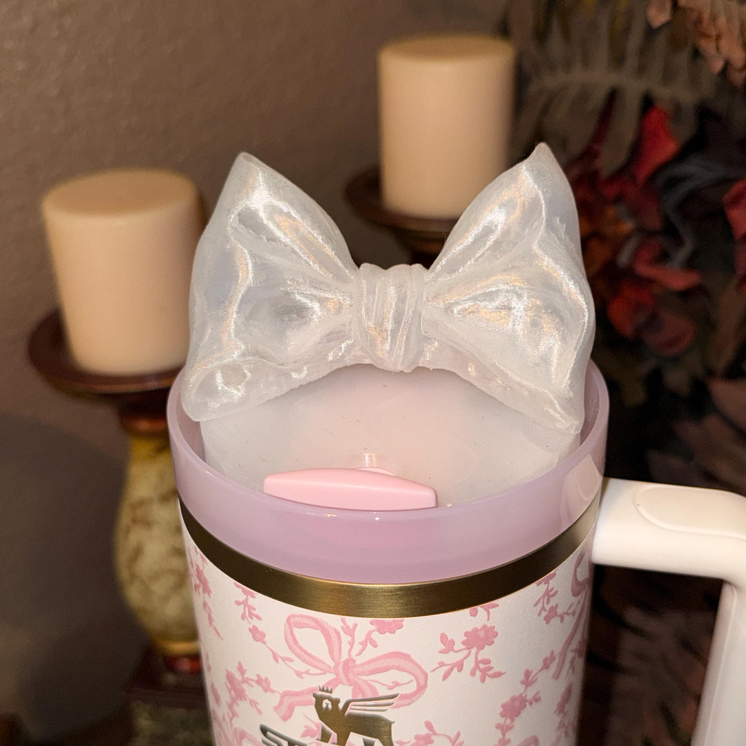 NEW Translucent Clear LSF Couquette Ribbon Bow Tumbler Boot, lid topper, handle charms, Fit the Love Shack Fancy Stanley, Rose Bow Design