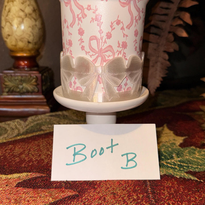 NEW Translucent Clear LSF Couquette Ribbon Bow Tumbler Boot, lid topper, handle charms, Fit the Love Shack Fancy Stanley, Rose Bow Design