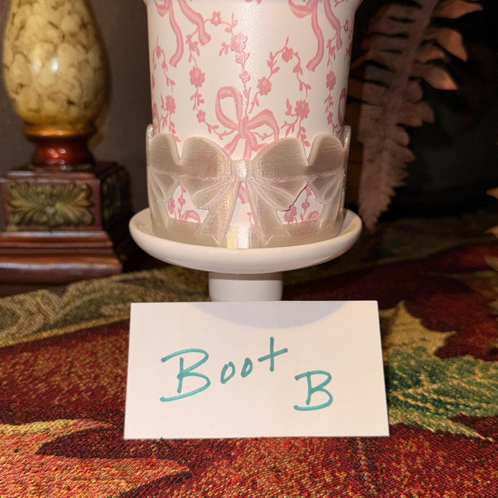 NEW Translucent Clear LSF Couquette Ribbon Bow Tumbler Boot, lid topper, handle charms, Fit the Love Shack Fancy Stanley, Rose Bow Design