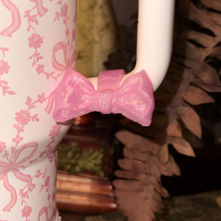 NEW Pink Shimmer LSF Couquette Ribbon Bow Tumbler Boot, lid topper, handle charms, Fit the Love Shack Fancy Stanley, Unique Accessories