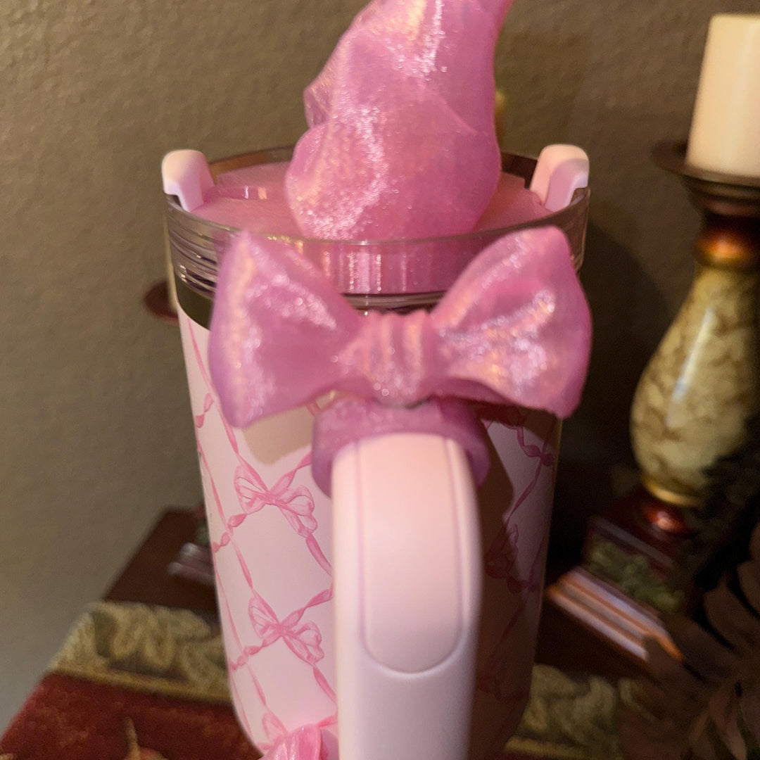 NEW Pink Shimmer LSF Couquette Ribbon Bow Tumbler Boot, lid topper, handle charms, Fit the Love Shack Fancy Stanley, Unique Accessories