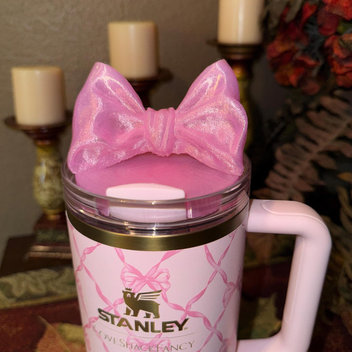 NEW Pink Shimmer LSF Couquette Ribbon Bow Tumbler Boot, lid topper, handle charms, Fit the Love Shack Fancy Stanley, Unique Accessories