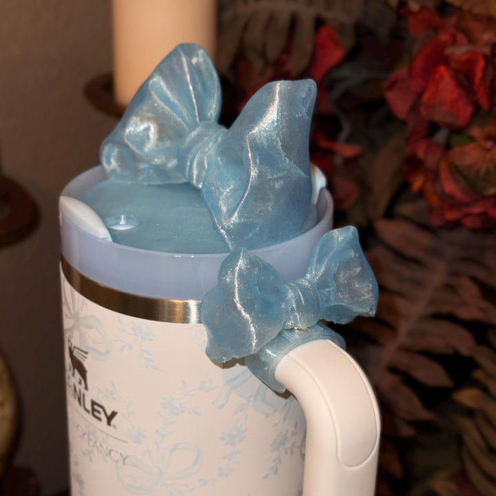 NEW Baby Blue Sparkle LSF Couquette Ribbon Bow Tumbler Boot, lid topper, handle charms, Fit the Love Shack Fancy Stanley, Unique Accessories