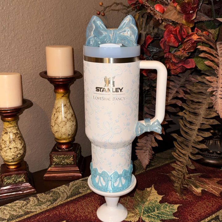 NEW Baby Blue Sparkle LSF Couquette Ribbon Bow Tumbler Boot, lid topper, handle charms, Fit the Love Shack Fancy Stanley, Unique Accessories