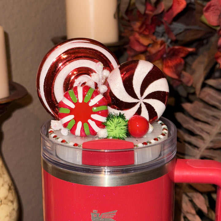 Whimsical Christmas Candy Topper, Merry Christmas Tumbler Topper 3D Decorative Lid, fits your Stanley tumbler lid, unique Christmas gift