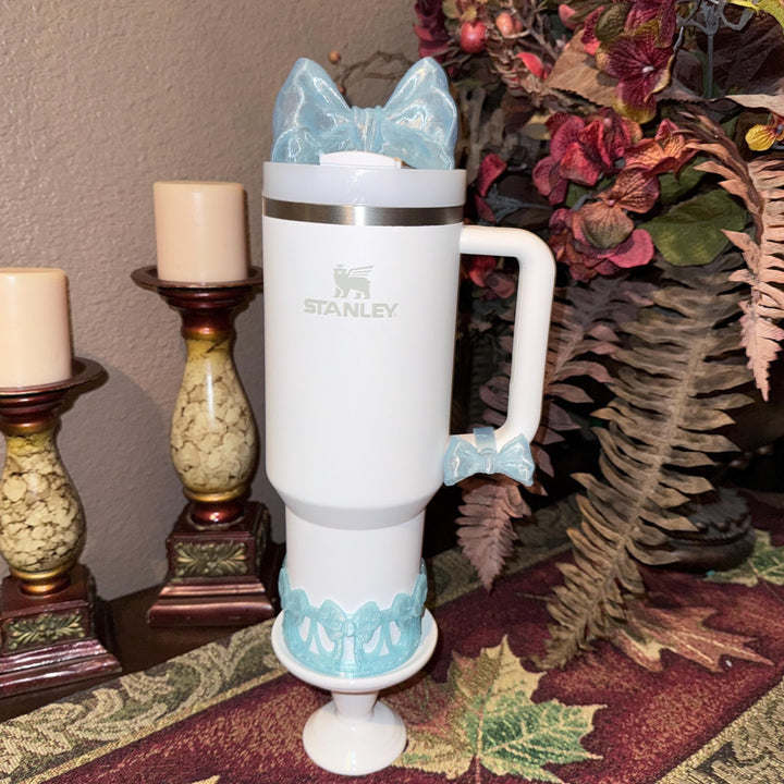 NEW Baby Blue Sparkle LSF Couquette Ribbon Bow Tumbler Boot, lid topper, handle charms, Fit the Love Shack Fancy Stanley, Unique Accessories
